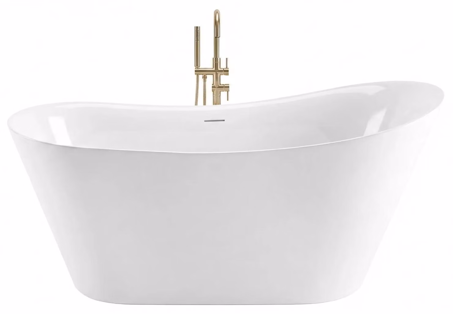 Vasca Da Bagno Freestanding Rea Lusso Slim 170 Con Cappuccio Della Spina In Oro Spazzolato Bianco