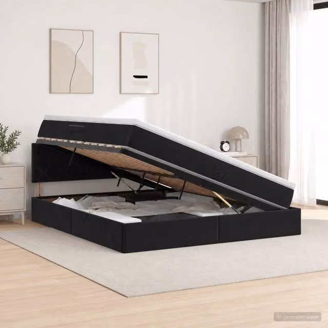Letto con contenitore e illuminazione LED vidaXL in velluto nero L: 180 cm, P: 200 cm, H: 204 cm