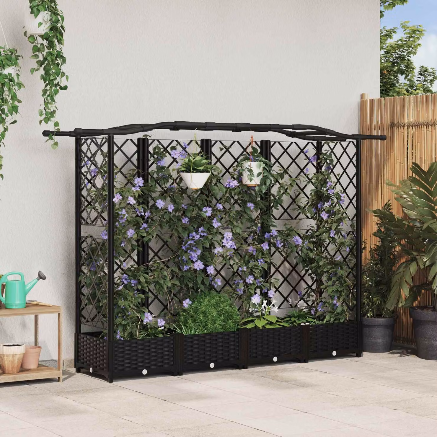 Letto rialzato con griglia e tetto vidaXL, colore nero, L: 203,5 cm, P: 40 cm, H: 123 cm