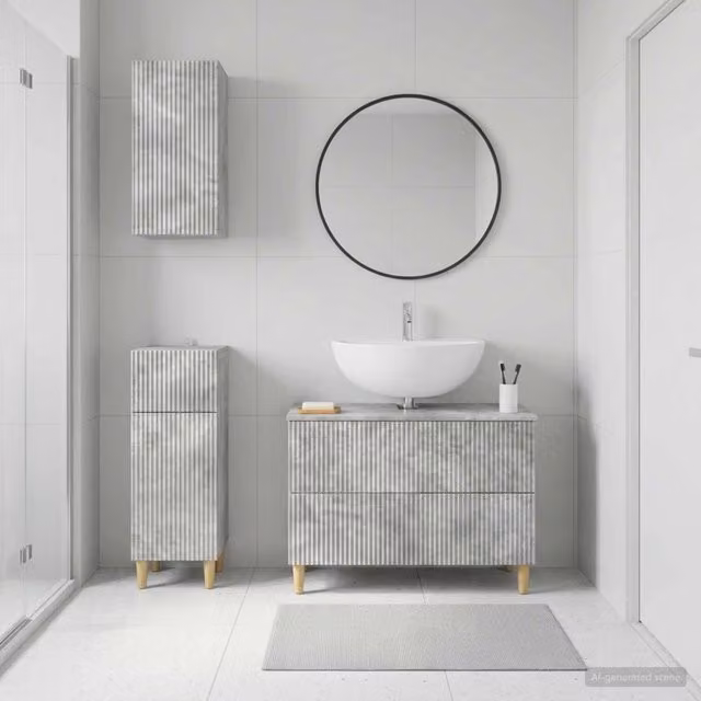 Set di mobili da bagno minimalisti vidaXL in 3 pezzi grigi con vanità e pensili a muro – 1