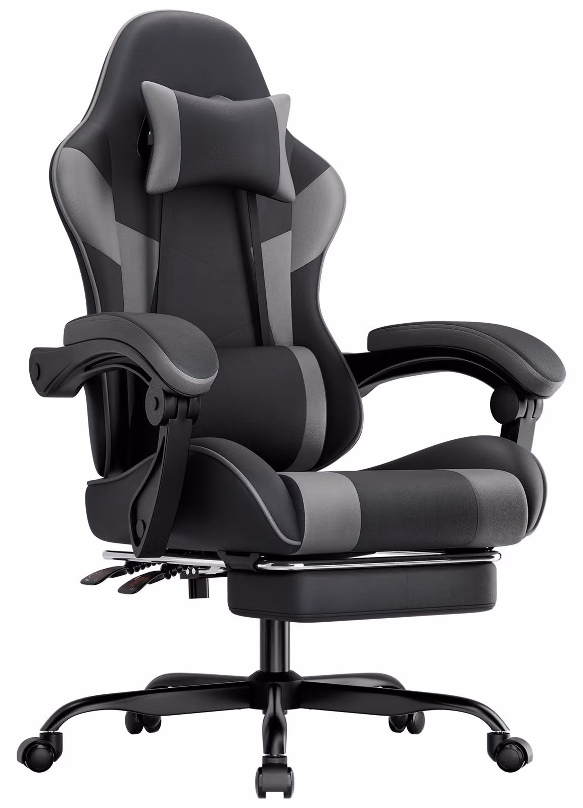 Sedia da gaming ergonomica, con supporto lombare, rivestita in ecopelle, confortevole, capacità di carico fino a 200 kg, altezza del sedile e schienale regolabili - Colore: nero e grigio