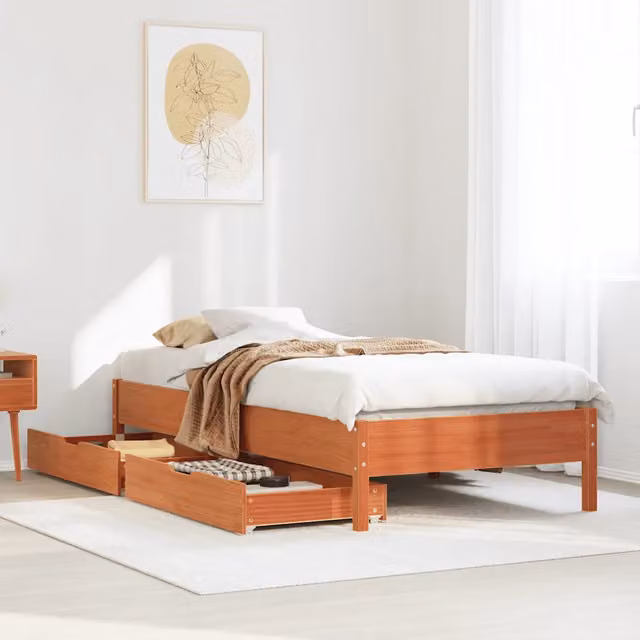 Letto in legno di pino rustico vidaXL Marrone Cera L/P: 90 x 200 cm