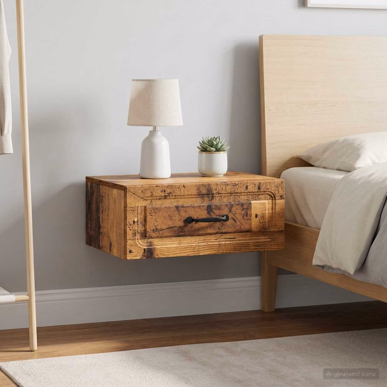 Set di 2 comodini sospesi vidaXL in legno antico, L 49 cm x P 34,5 cm x H 20 cm