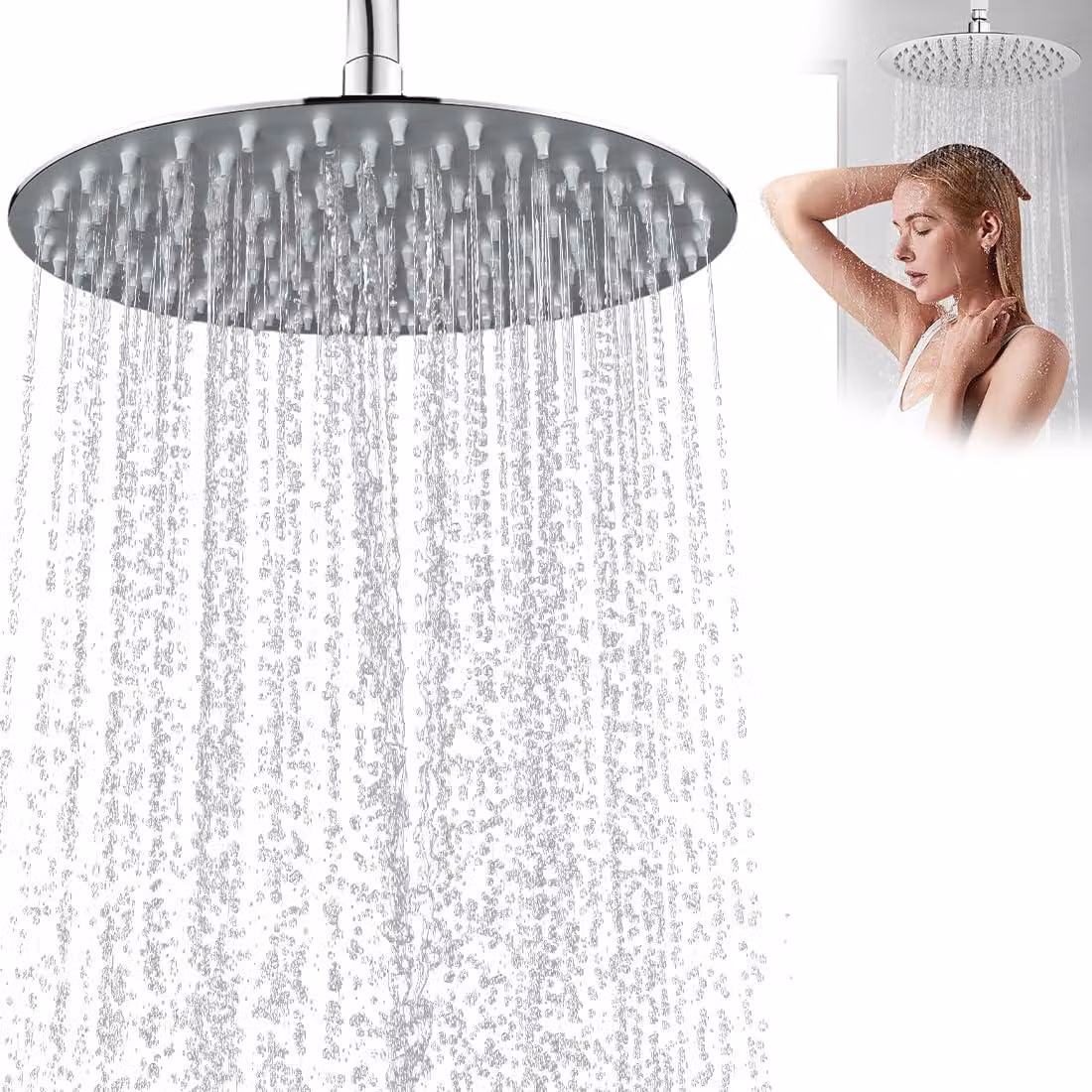 Doccia da soffitto da 20 cm, con soffione regolabile, ugelli resistenti al calcare, a risparmio idrico, ideale per il bagno