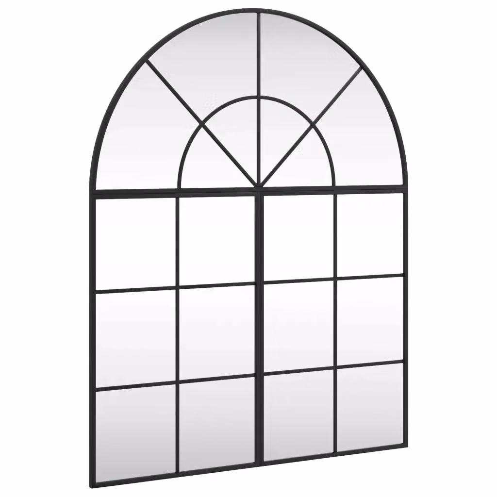 Specchio da Parete Arrotondato vidaXL in Metallo e Vetro Nero L: 80 cm, H: 100 cm – 2