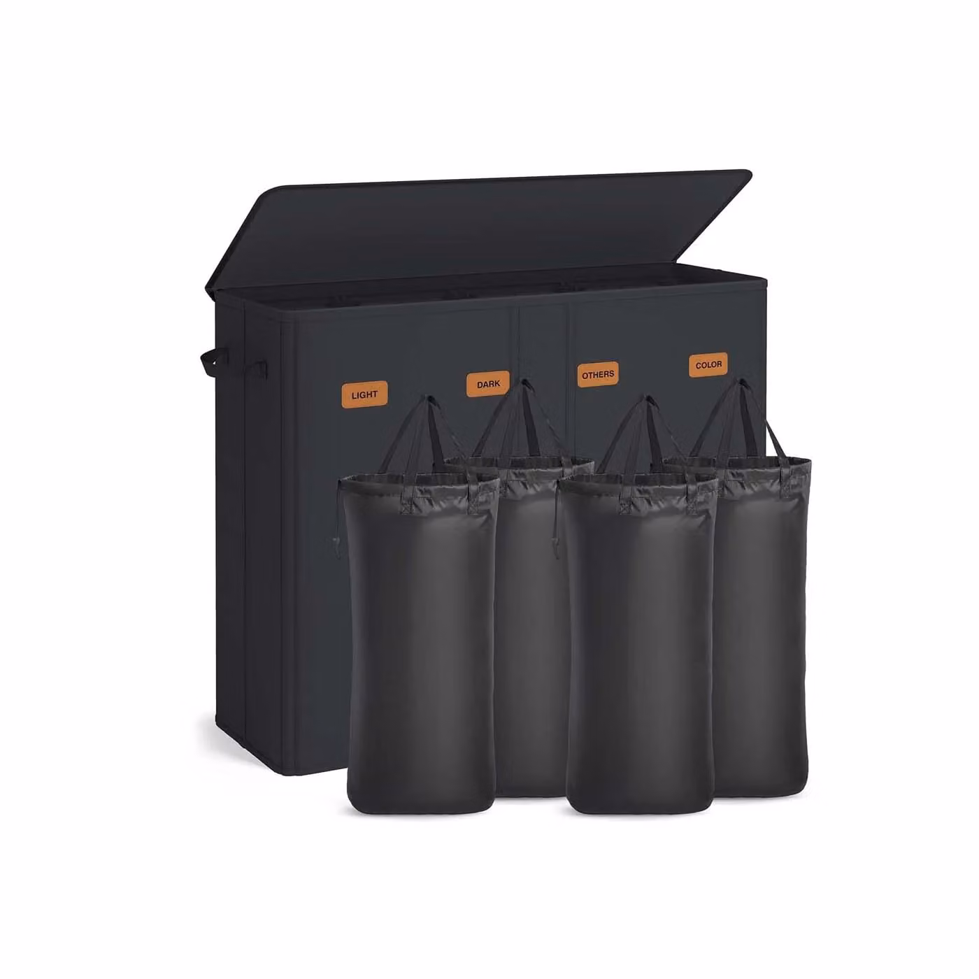 Cesto portabiancheria a scomparti con coperchio e sacchi lavabili, Nero Inchiostro / 210 L