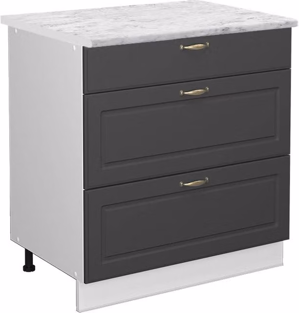 Mobiletto base per cucina Fame-Line Antracite-oro/Bianco 80 cm con 3 cassetti, PL Marmo Vicco