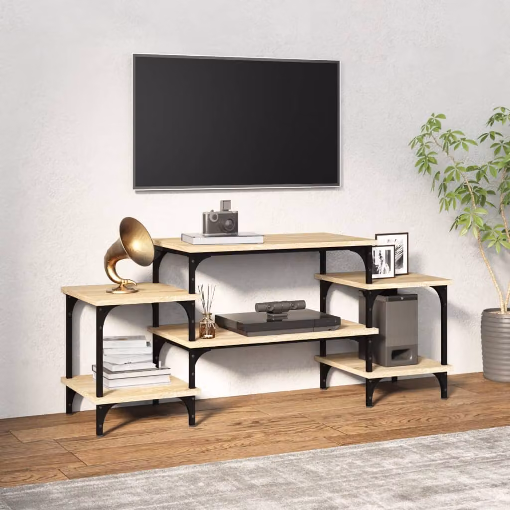 Mobile Porta TV vidaXL Rovere Sonoma Marrone in Legno e Metallo con Ruote L 117 cm x P 35 cm x H 52 cm