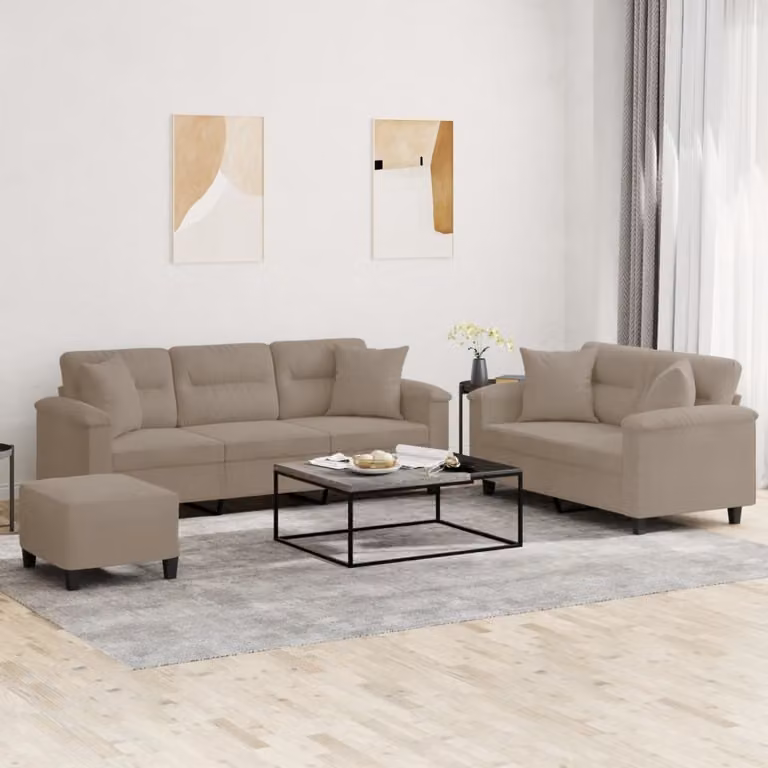 Maison Exclusive - Set divano a 3 posti con cuscini in microfibra color taupe