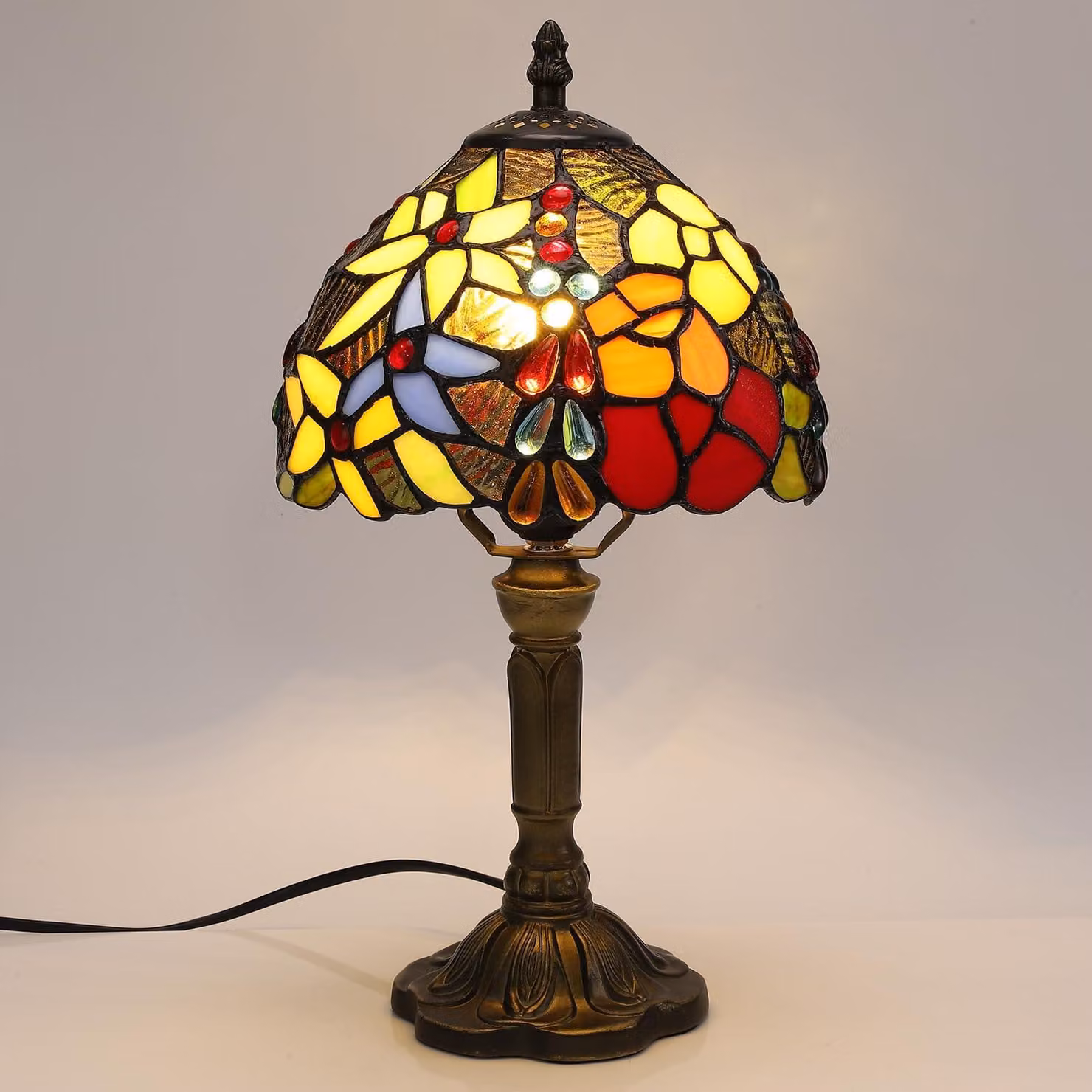 Lampada da tavolo in stile Tiffany - Vetro a mosaico - 38 cm - Paralume 20 cm - Fatta a mano