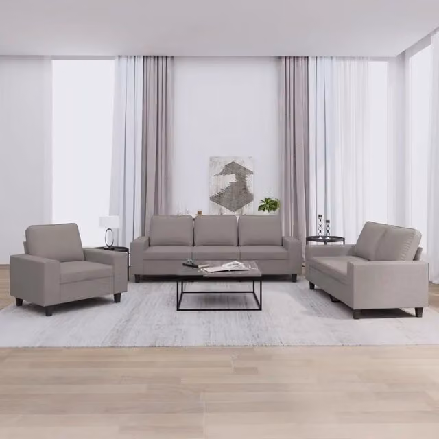 Set di divani moderno vidaXL in tessuto beige e grigio composto da un divano a 3 posti e un divano a 2 posti con cuscini inclusi – 1