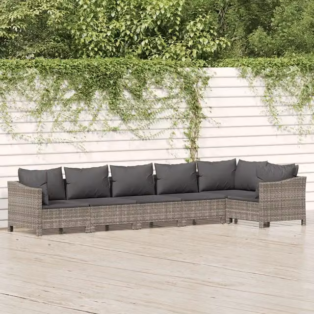Set Divani da Giardino 6 pz con Cuscini in Polyrattan Grigio 3187276