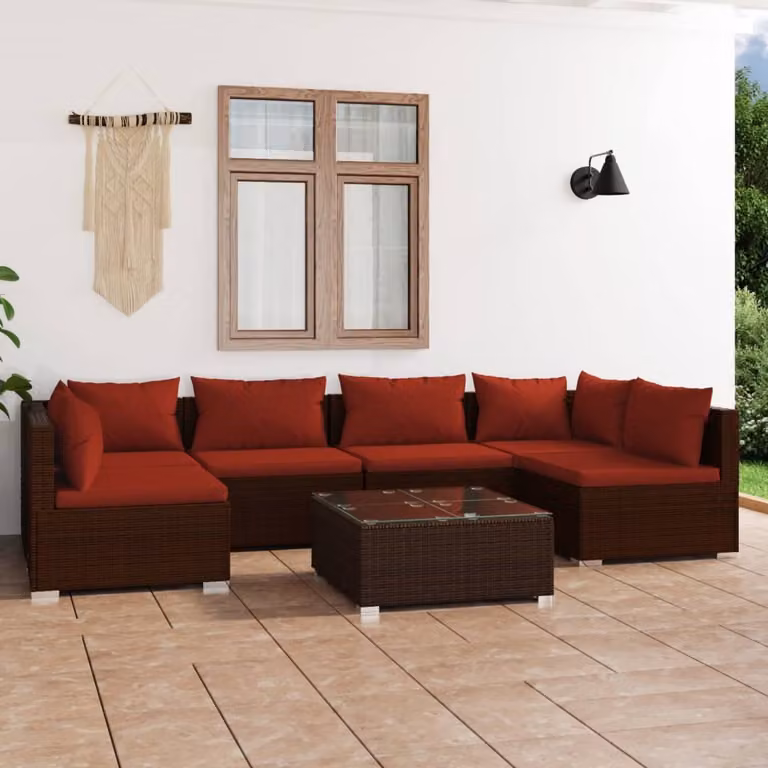 Maison Exclusive - Set da giardino da 7 pezzi con cuscini in polyrattan marrone