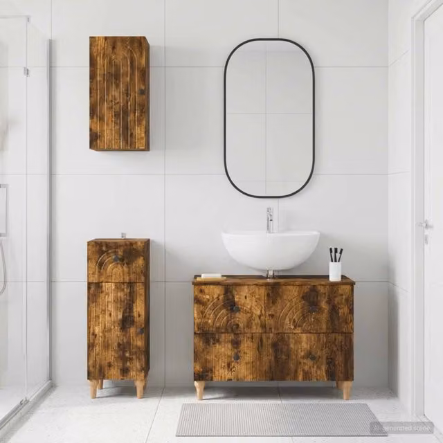 Set di armadietti da bagno in 3 pezzi ALKMAAR Rovere Fumo 3417752