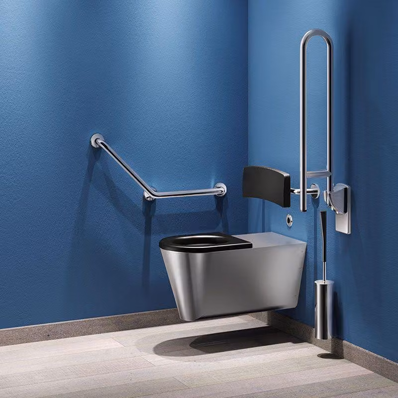Schienale Delabie comfort per WC, telaio in acciaio inox sat.
