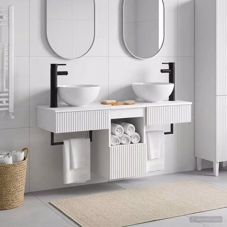 Set di mobili da bagno moderno vidaXL in 3 pezzi bianco opaco in MDF con mobile sottolavabo e armadietto laterale sospeso