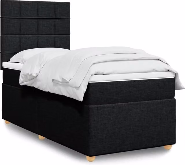 Letto Ibrido con Giroletto a Molle e Materasso vidaXL in Tessuto Nero e Bianco L/P/H: 90 x 190 x 150,5 cm – 1