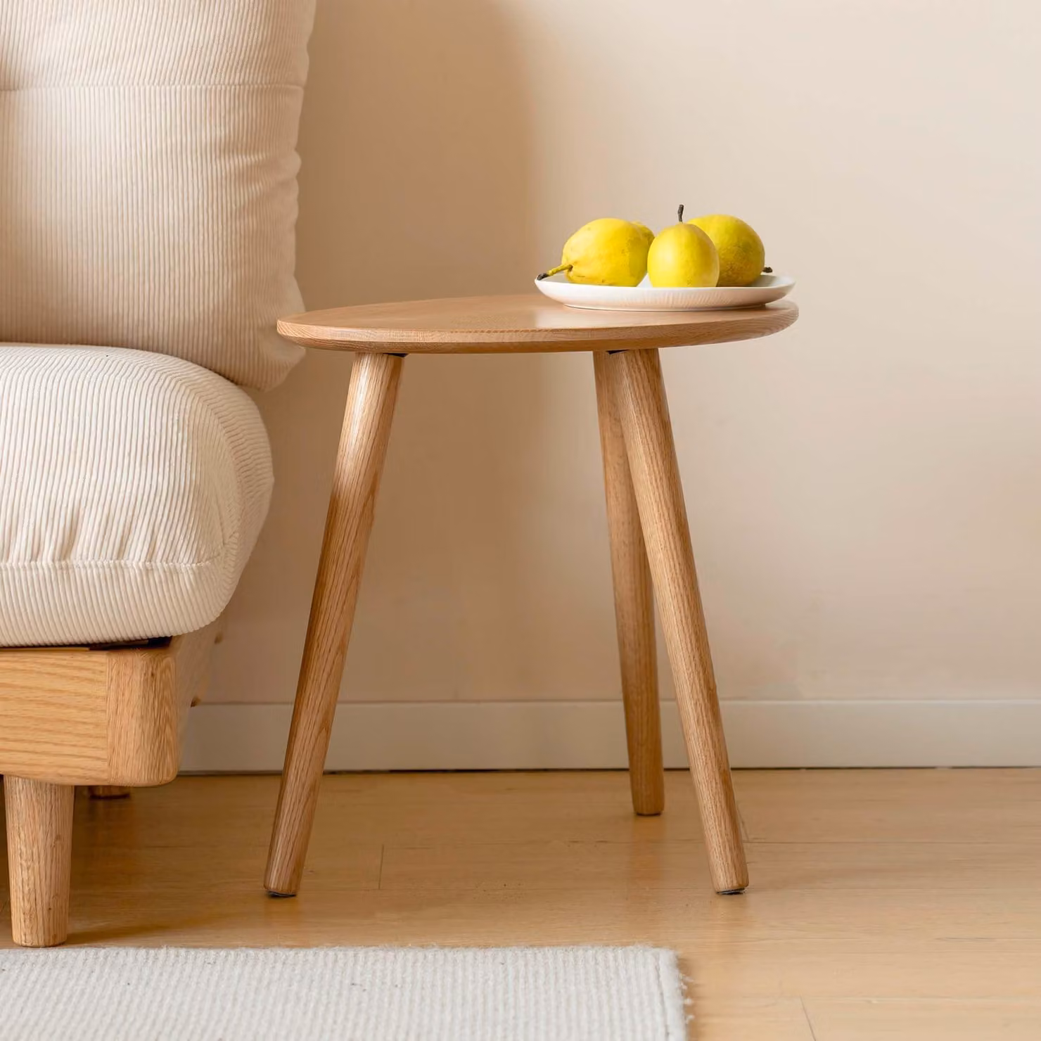 Tavolino da salotto ovale in legno massello di quercia, design moderno, 50 cm