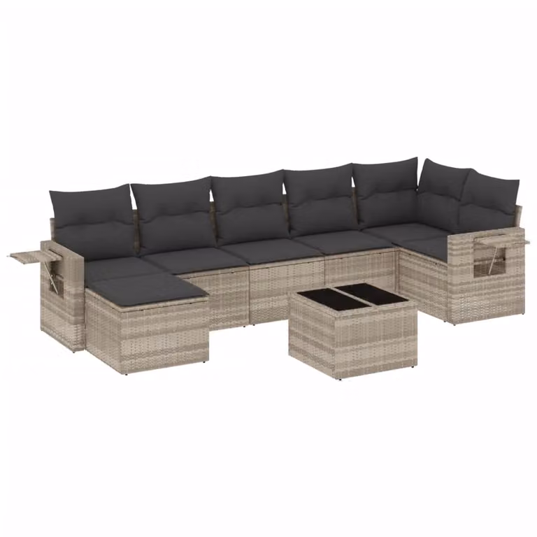 Set Divano da Giardino 8pz con Cuscini Grigio Chiaro Polyrattan
