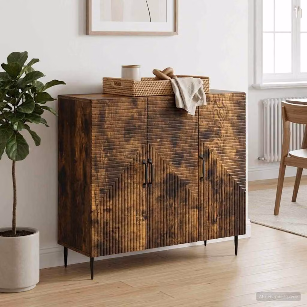 Credenza moderna vidaXL in legno ingegnerizzato color rovere fumo, L 89 x P 34,5 x H 80 cm