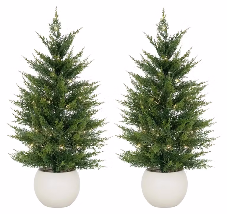 Albero di Natale artificiale - 90 cm. Abete in vaso - Aghi realistici in 3D - Decorazione natalizia e per la casa facile da curare - Vaso bianco rotondo - Verde