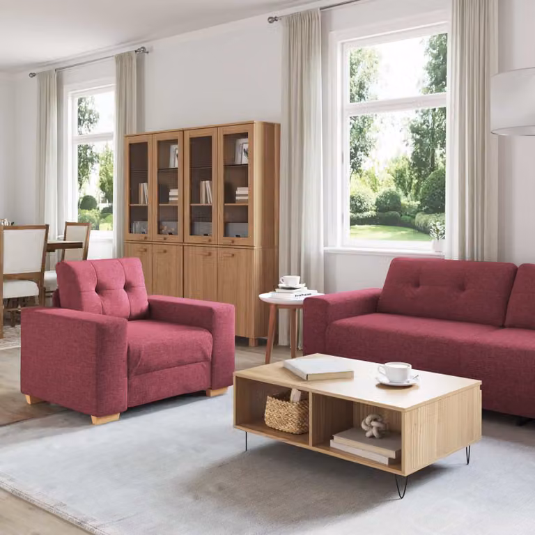 Set di divani vidaXL 3 pezzi rosso moderno in tessuto con cuscini inclusi per soggiorno