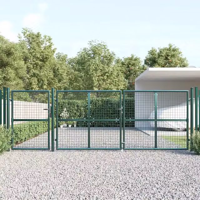 Cancello da Giardino in Rete Verde 400x125cm in Acciaio Zincato 154537
