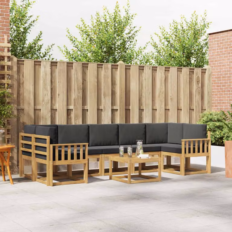 Set di divani da esterno vidaXL a forma di L in legno di acacia con cuscini, marrone e grigio