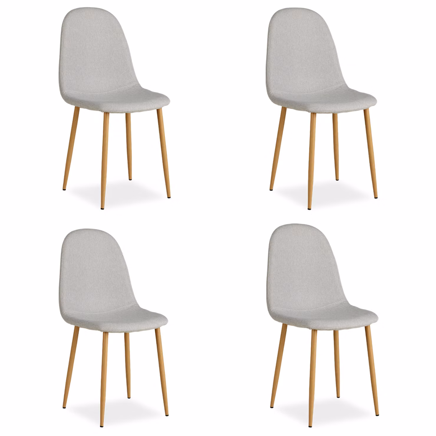 Homestyle4u Set da 4 sedie da pranzo, sedia imbottita in lino grigio, poltrona da cucina in metallo effetto legno