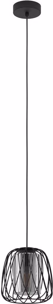 Lampada a sospensione - 19 x 110 cm - 1 luce - nero - acciaio - vetro fumé - rete metallica
