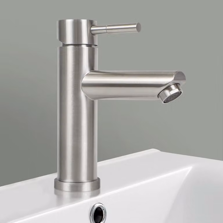 Miscelatore monocomando in acciaio inossidabile spazzolato per lavabo, con controllo dell'acqua calda e fredda