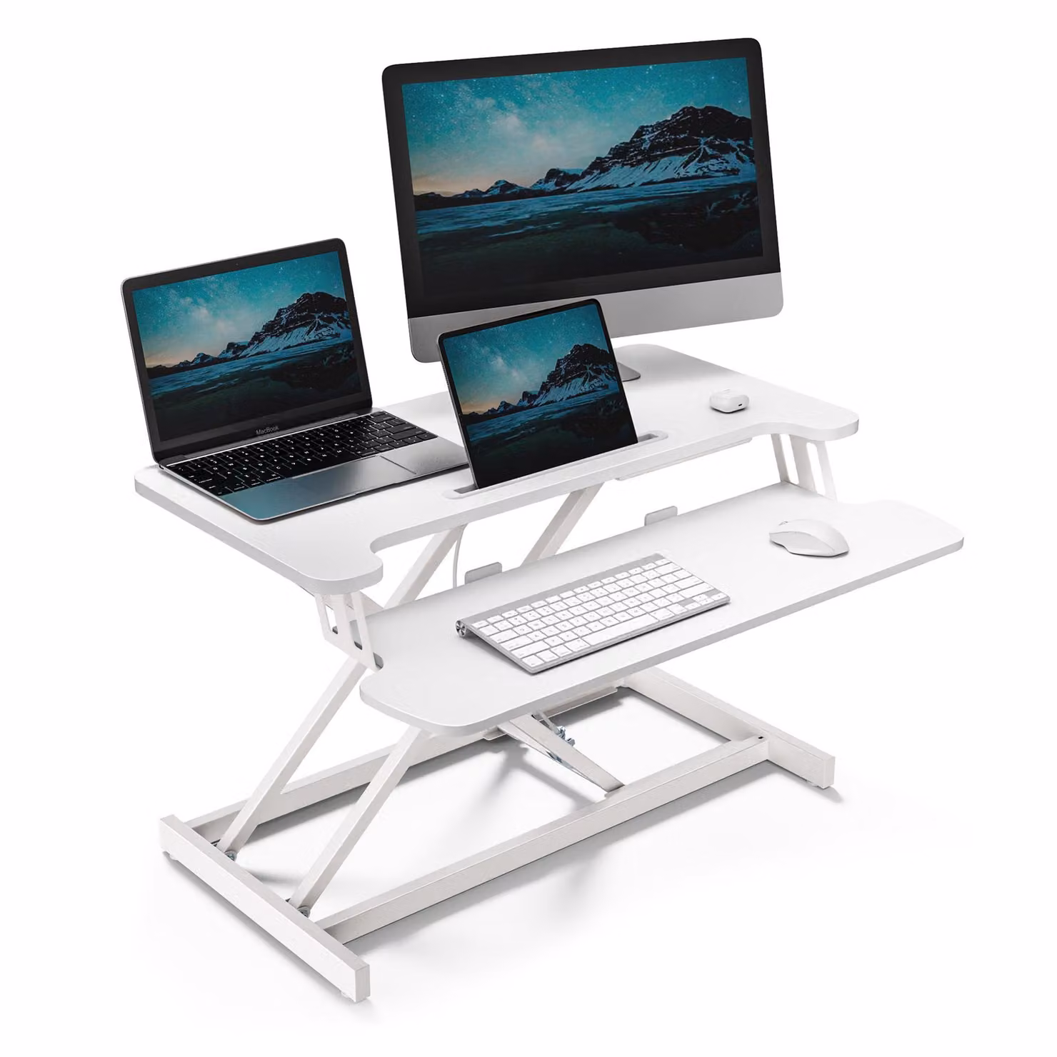 VonHaus Rialzo per Scrivania Sit-Stand, Bianco, 80 x 40 cm, con Ripiano per Tastiera e Supporto per Tablet