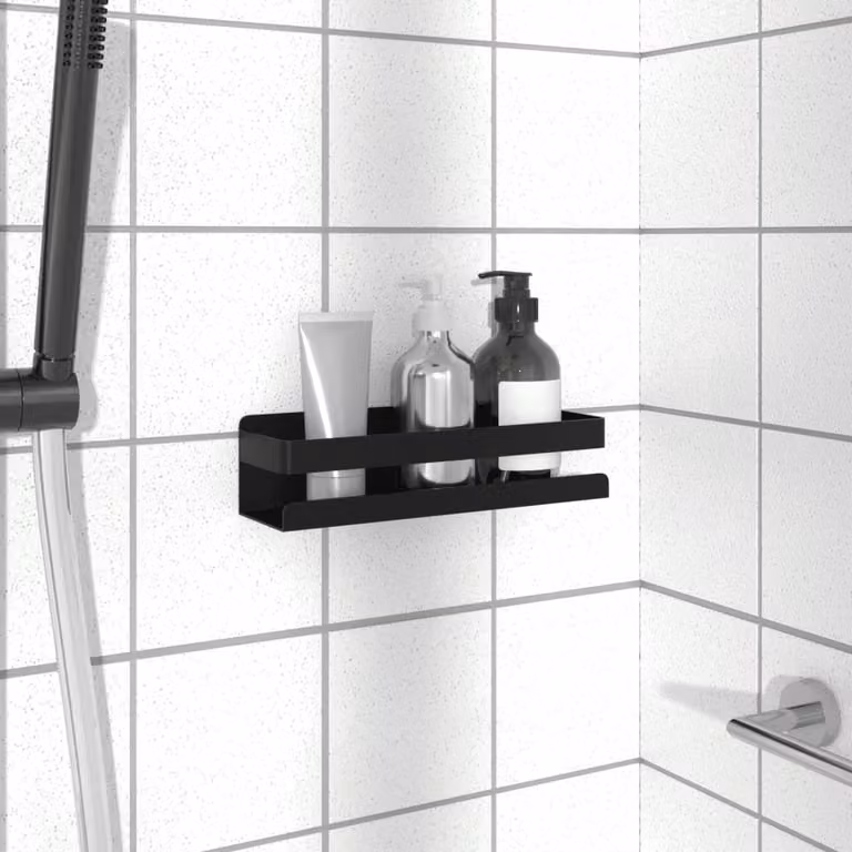 vidaXL Mensola Doccia Nera Opaca in Acciaio Inox L: 23 cm, P: 6,5 cm, H: 6 cm