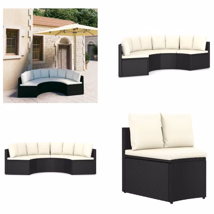 vidaXL Set di divani da giardino 4 pezzi con cuscini in poly rattan nero - Set salotto da giardino - Set salotto da giardino - Mobili da giardino - Set mobili da giardino