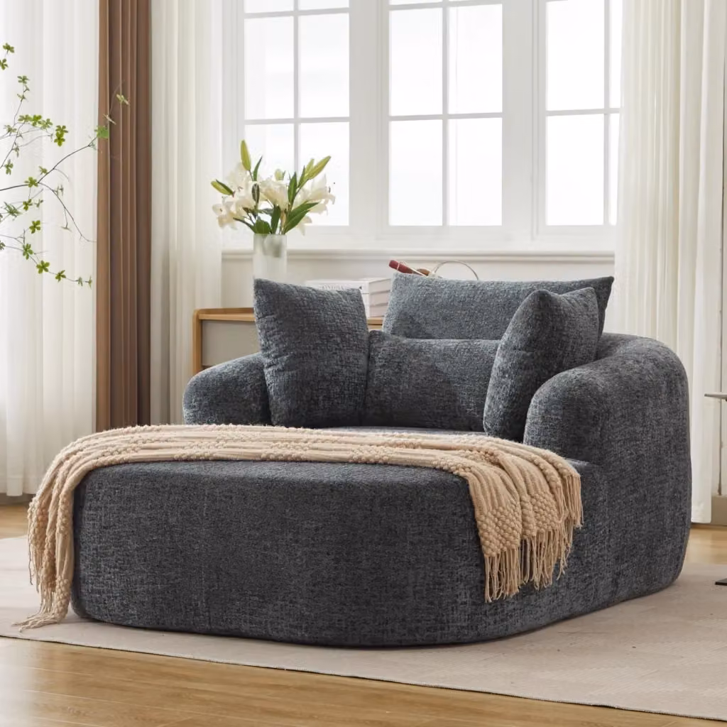 Poltrona letto chaise longue MIVRAY imbottita in velluto a coste grigio con braccioli – 2