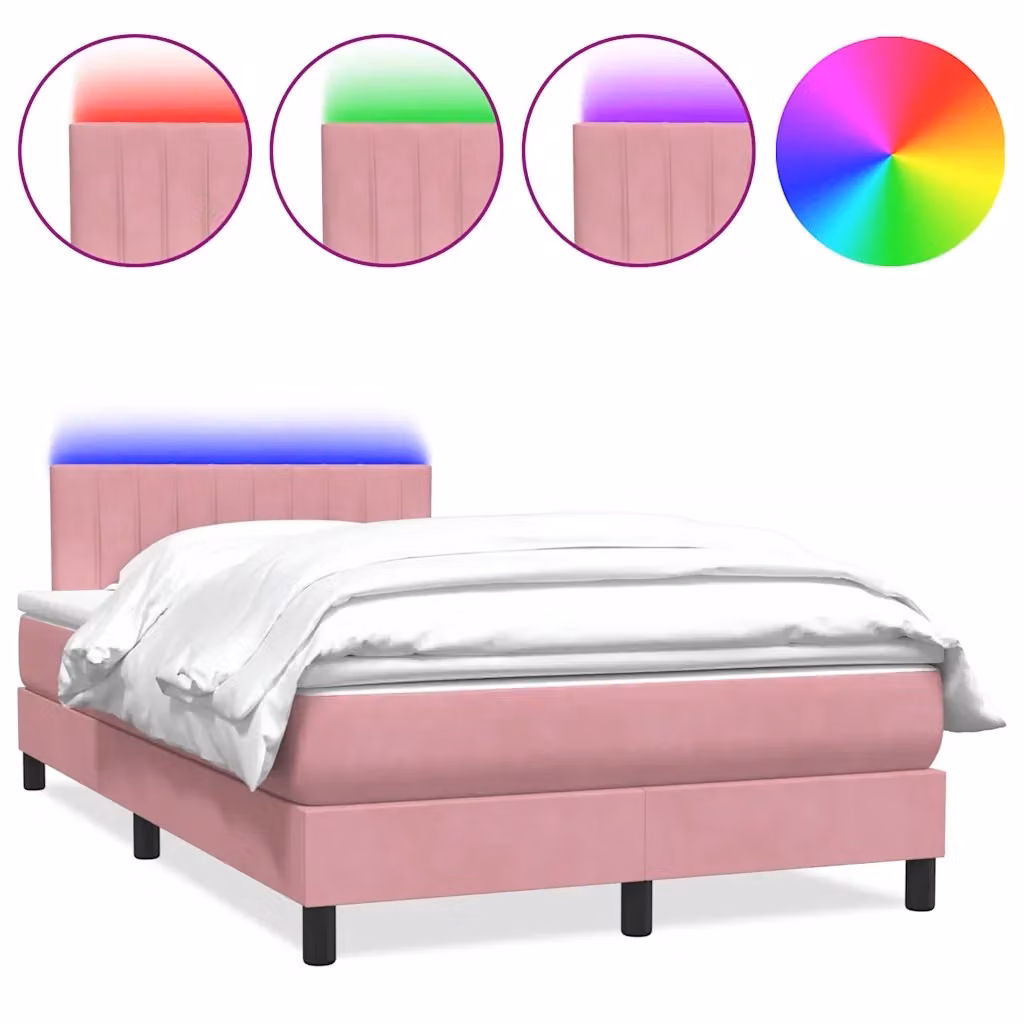 Letto con Materasso a Molle Pocket e Illuminazione LED vidaXL in Velluto Rosa L: 120 cm, P: 223 cm, H: 88 cm – 2