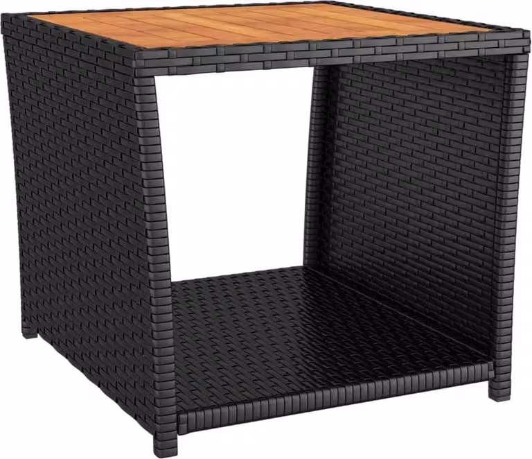 Tavolino con Piano Legno Nero Polyrattan Legno Massello Acacia