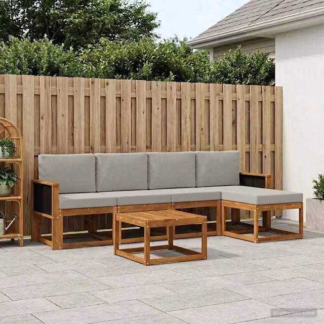 Set di divani da esterno 6 pz Naturale e Grigio Chiaro 3385142