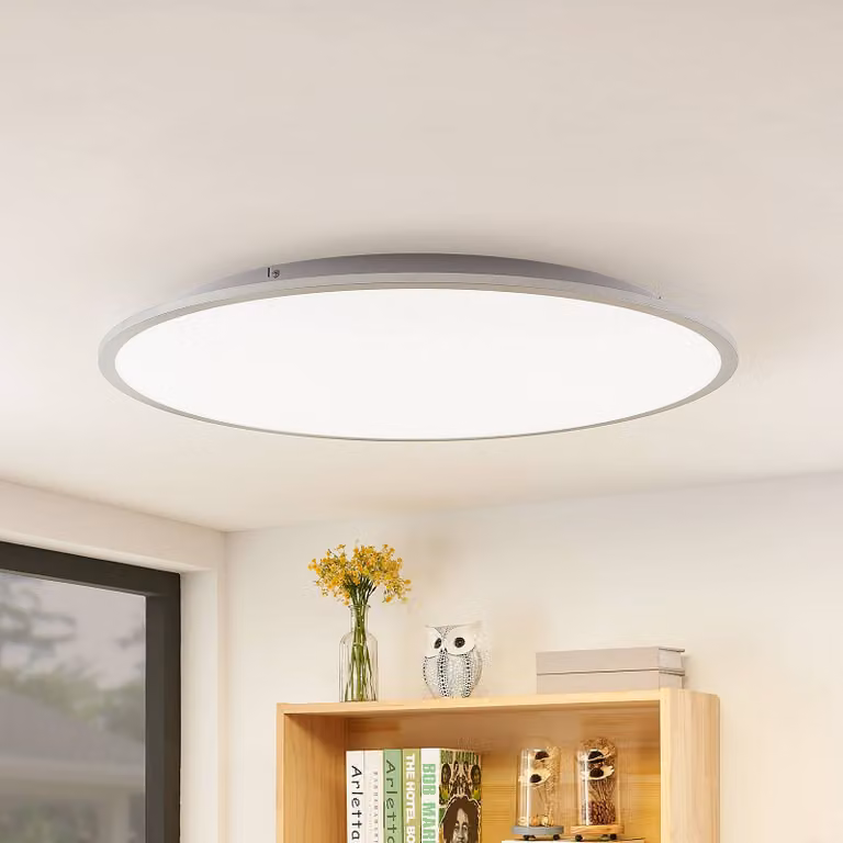 Plafoniera a LED Narima Lindby, Alluminio / Grigio / Zincato, Cucina, Plastica, Moderno, Plafoniera LED