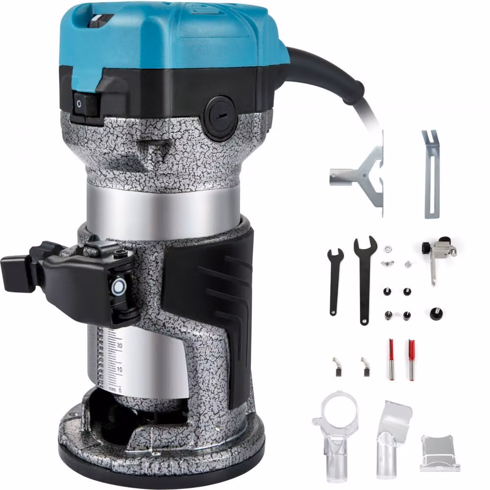 Fresatrice elettrica a una mano 710 W - 33000 giri/min - fresa per bordi in legno 220V - 3 pinze - avviamento graduale - lega di alluminio - controllo della velocità - fresa elettrica per la lavorazione del legno