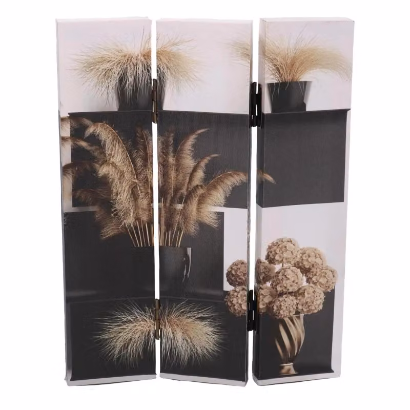 Paravento a 3 ante con stampa floreale di Vacchetti, colore nero, L: 120,6 cm, P: 2,5 cm, H: 180 cm – 2