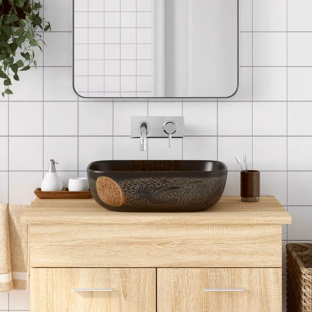 Lavabo da appoggio rettangolare vidaXL in ceramica nera L: 48 cm, P: 37,5 cm, H: 13,5 cm