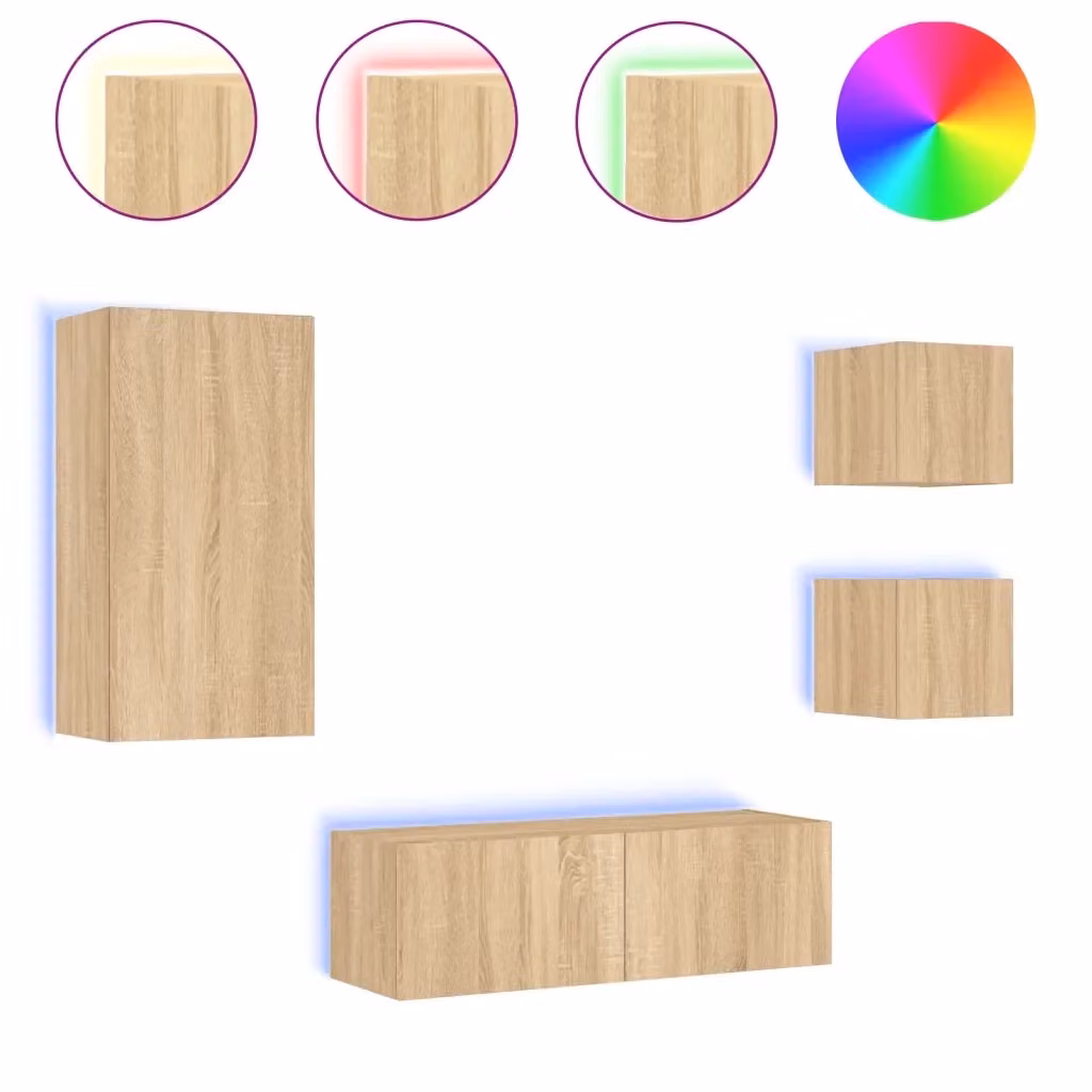 Set di 4 mobili TV da parete VIDAXL con luci LED integrate in finitura rovere e colore marrone per il tuo soggiorno moderno – 2