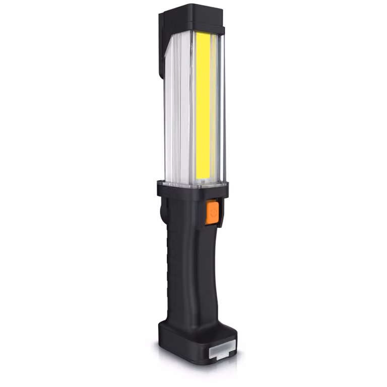 Lampada da lavoro a LED Brandson, lampada da lavoro, lampada da officina ricaricabile con gancio e magnete, 2 livelli di luminosità, 700 lumen, interruttore on/off, più livelli di luminosità, LED integrato, bianco freddo, torcia IPX4, COB LED, impugnatura