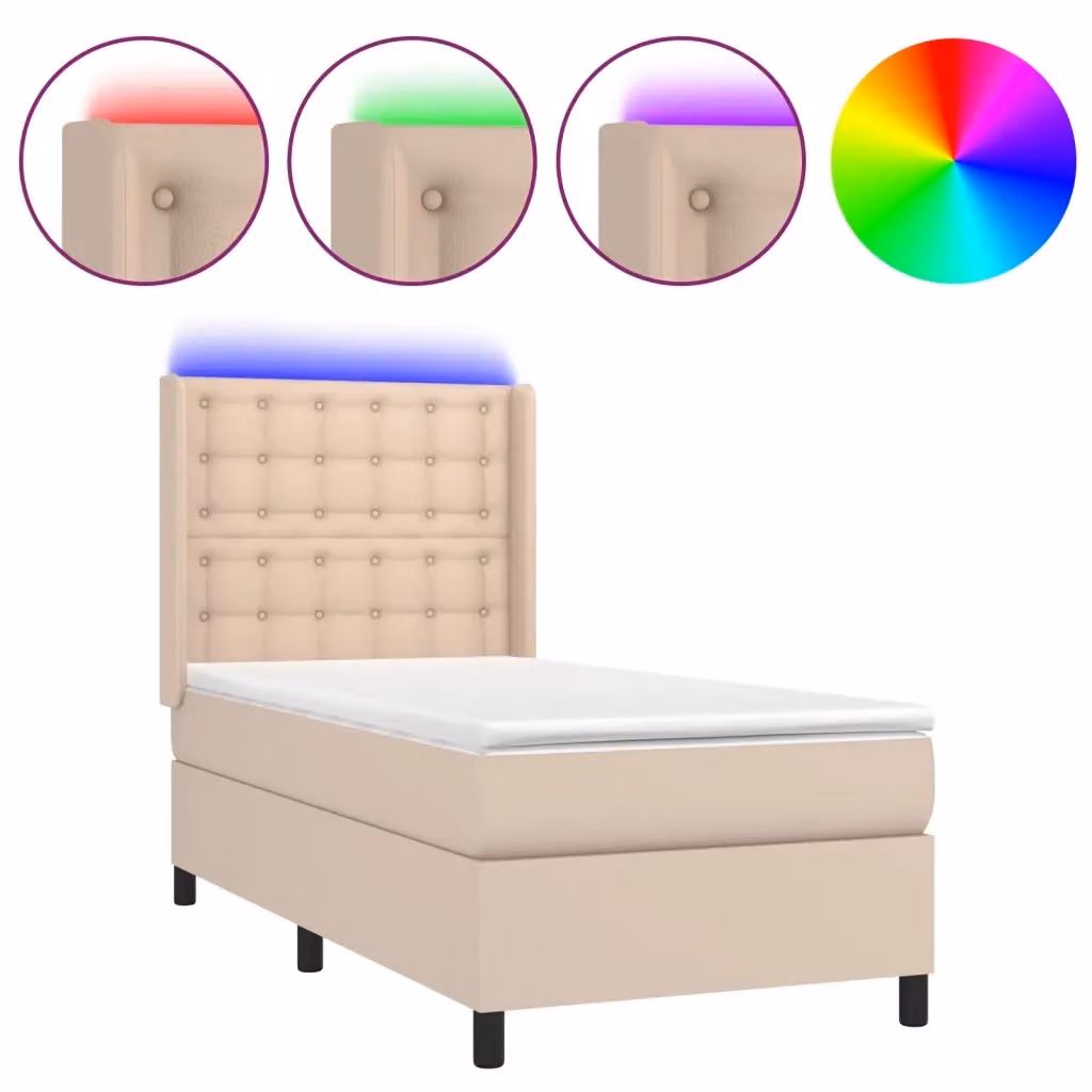 Letto con giroletto a molle e illuminazione LED vidaXL, colore cappuccino, L/P: 90 x 200 cm – 2