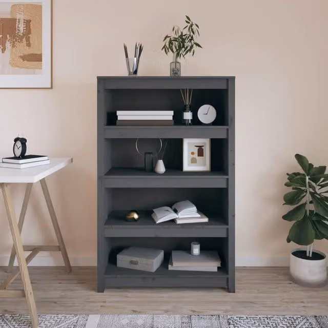 Libreria-Scaffale Design Mania in Legno Massello di Pino Grigia L: 80 cm, P: 35 cm, H: 126 cm