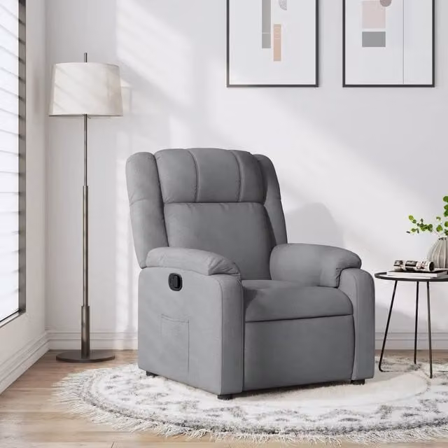 Poltrona reclinabile relax vidaXL in tessuto grigio con braccioli e struttura in legno e metallo – 1