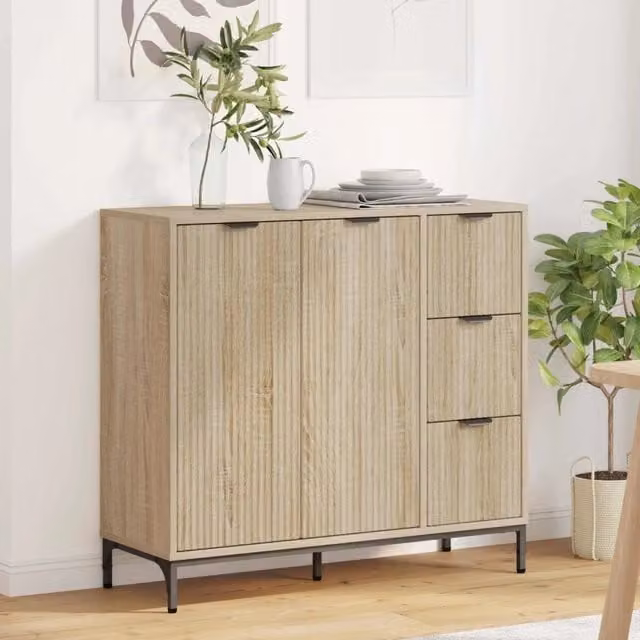 Credenza moderna vidaXL in legno MDF color rovere, L: 89,5 cm, P: 33 cm, H: 82 cm