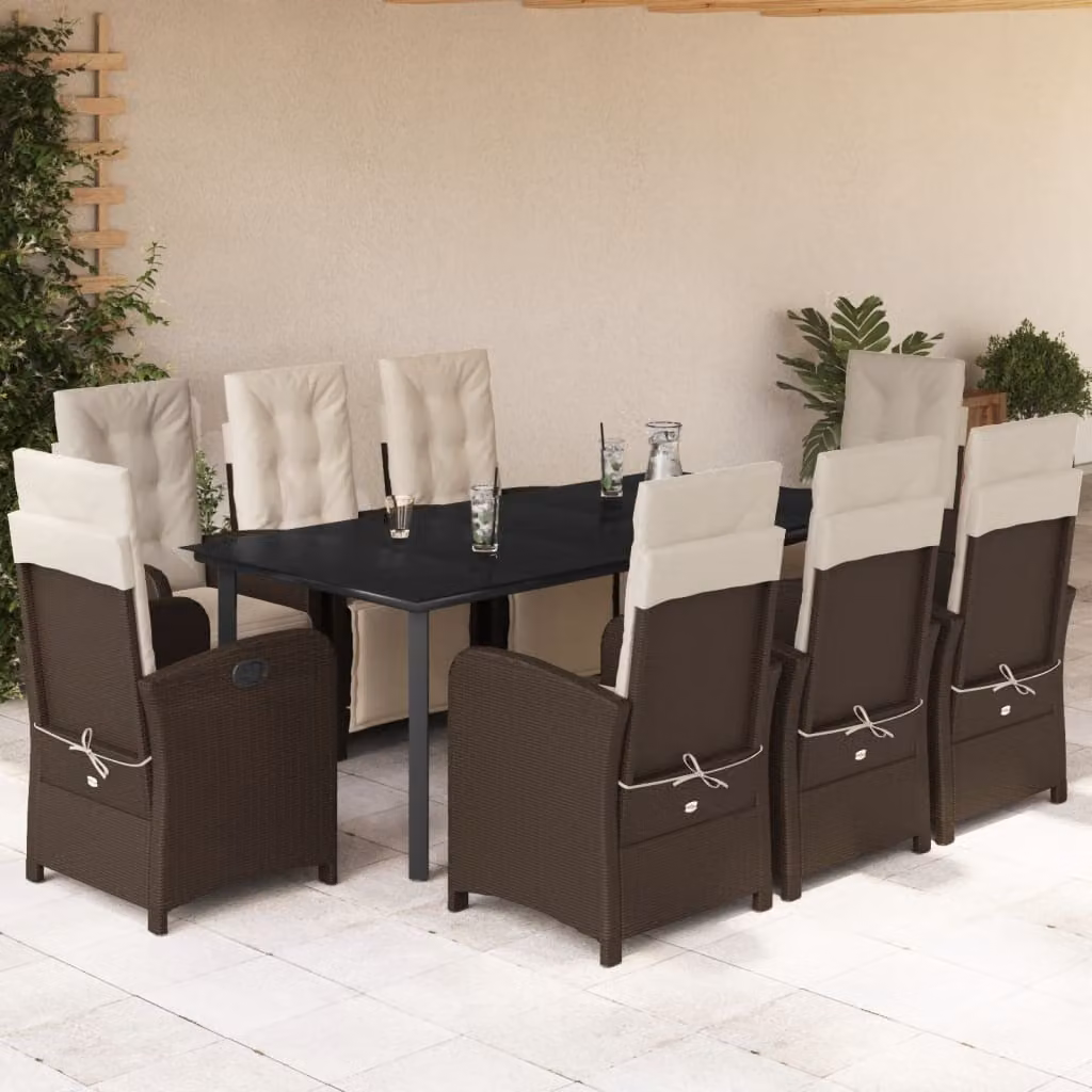 Maison Exclusive - Set da Pranzo da Giardino 9pz con Cuscini Marrone in Polyrattan