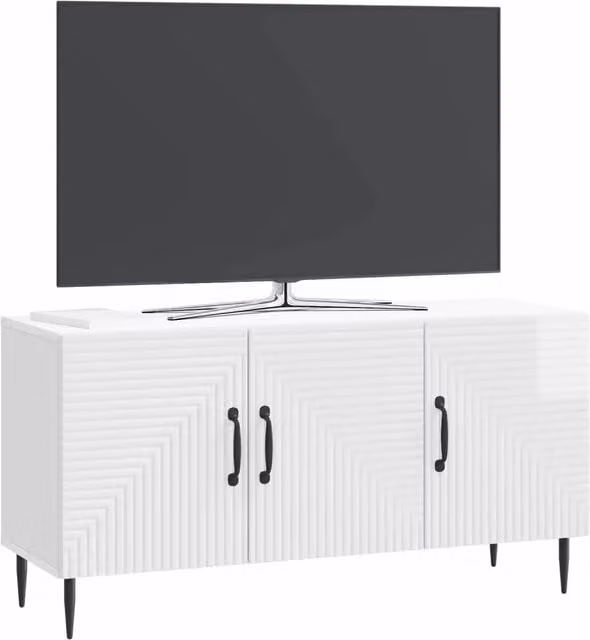 Mobile TV moderno Design In bianco lucido L: 99 cm, P: 34,5 cm, H: 50 cm